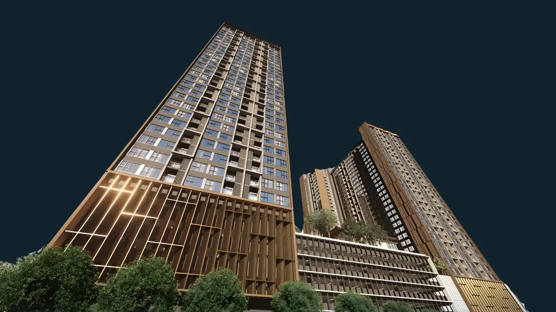 Parkland by the River tower facade render